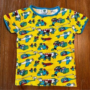 Smafolk 3-4yr 98-104 T-Shirt Airplane Aviation Helicopter Yellow Short Sleeve